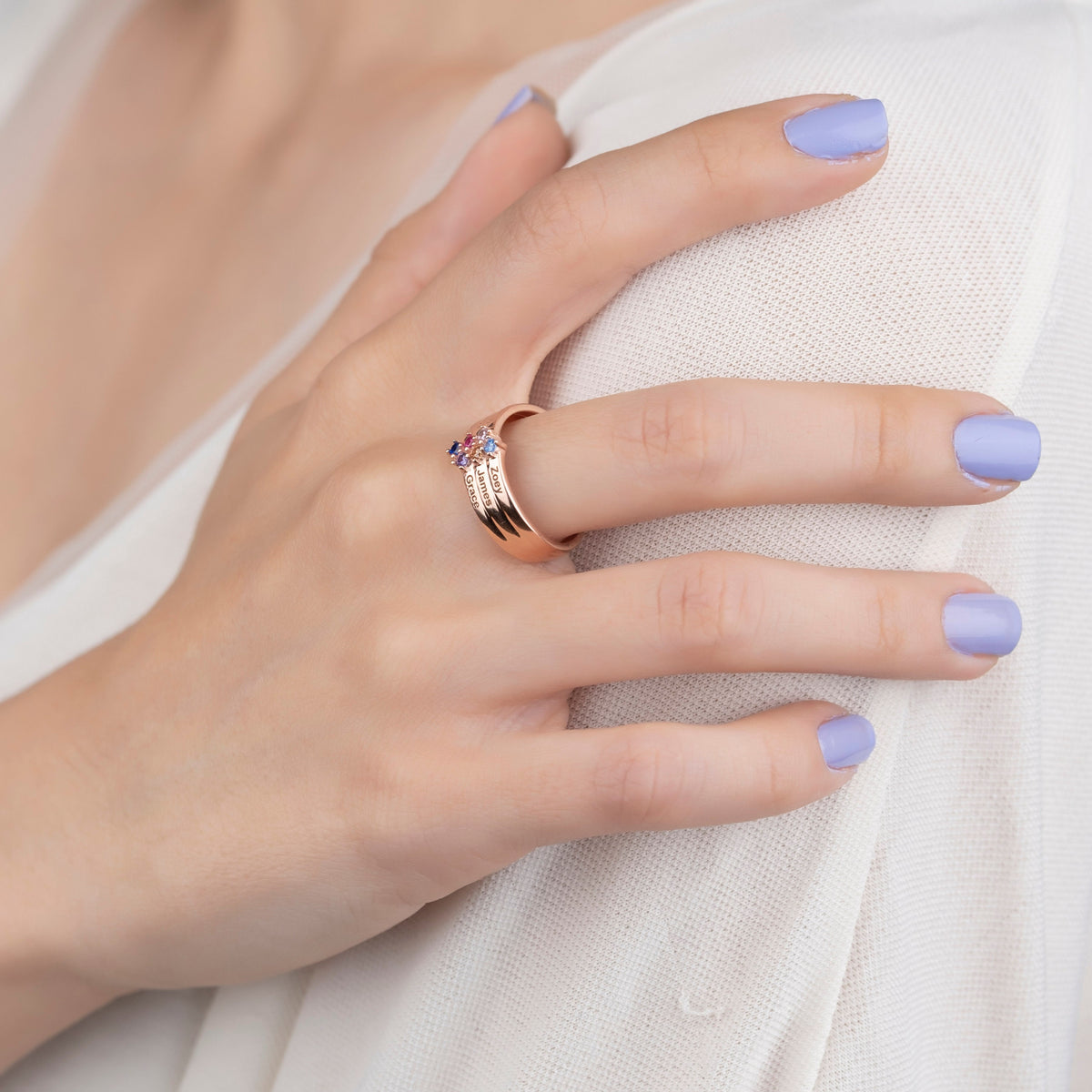 Family Birthstone Personalized 1-8 Names Engraving Ring, Mothers Ring