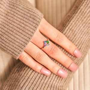 Personalized Baguette Mothers 3-6 Birthstones Family 925 Silver Ring