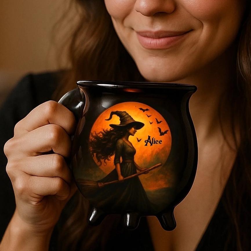 Witching You A Wicked Brew - Personalized Halloween Witch Cauldron Mug