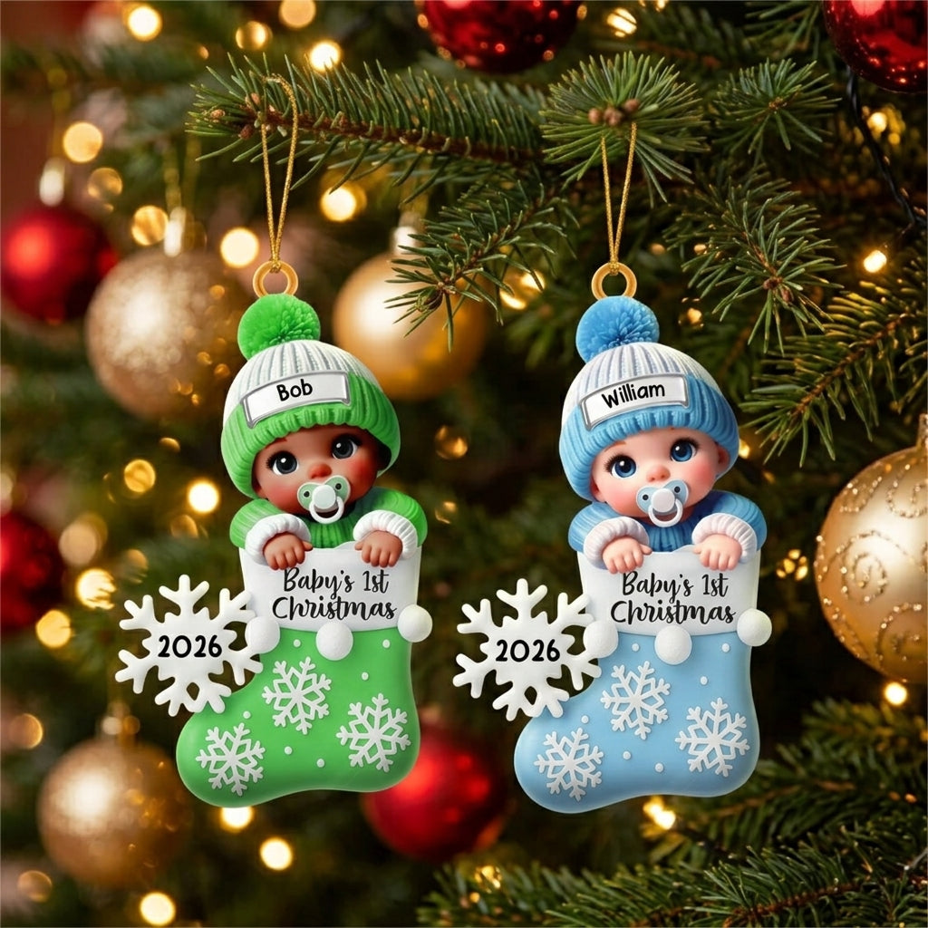 Baby In Christmas Stocking – Baby's 1st Christmas Personalized Ornament