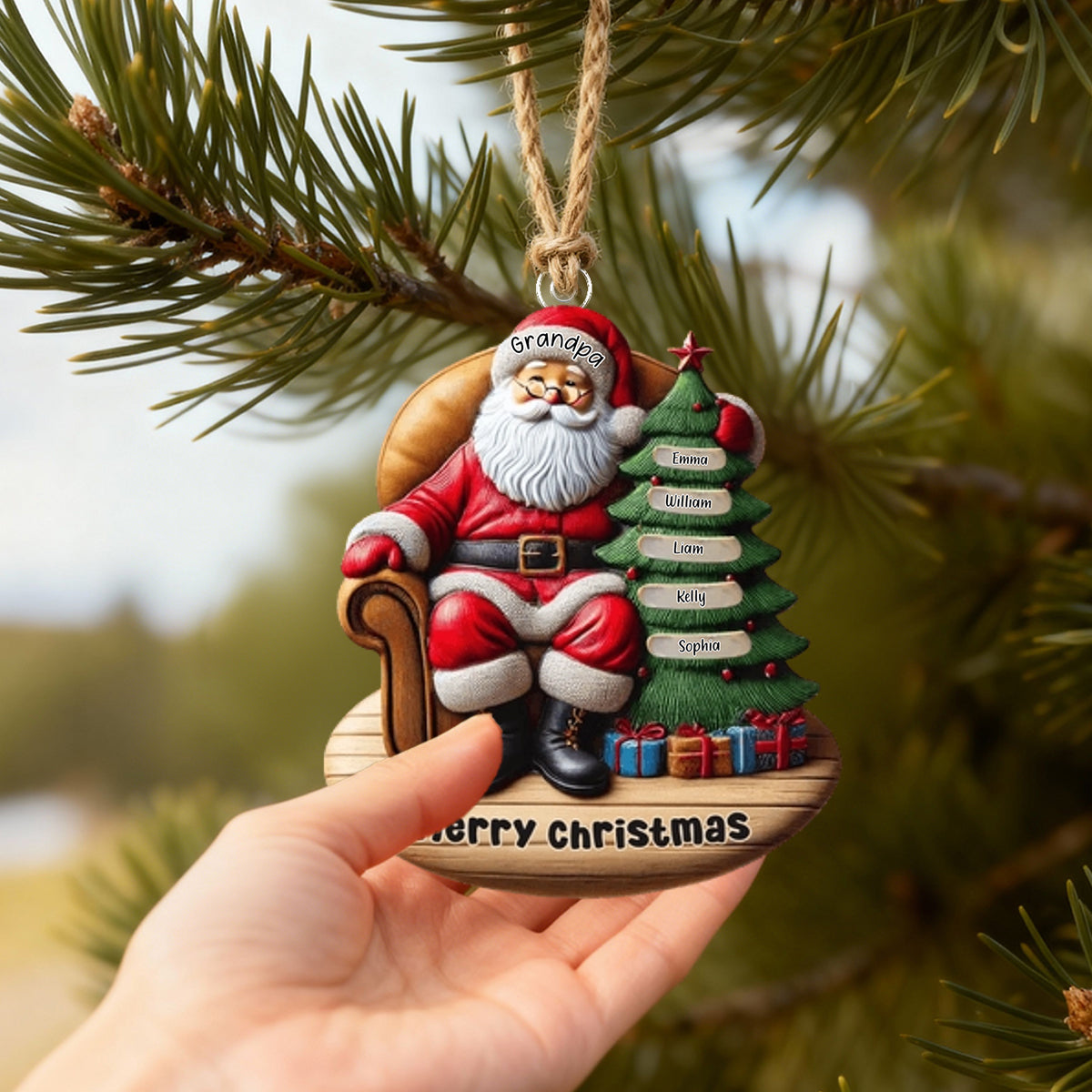 Custom Name Santa and Kids - Personalized Christmas Ornament Gift for Family