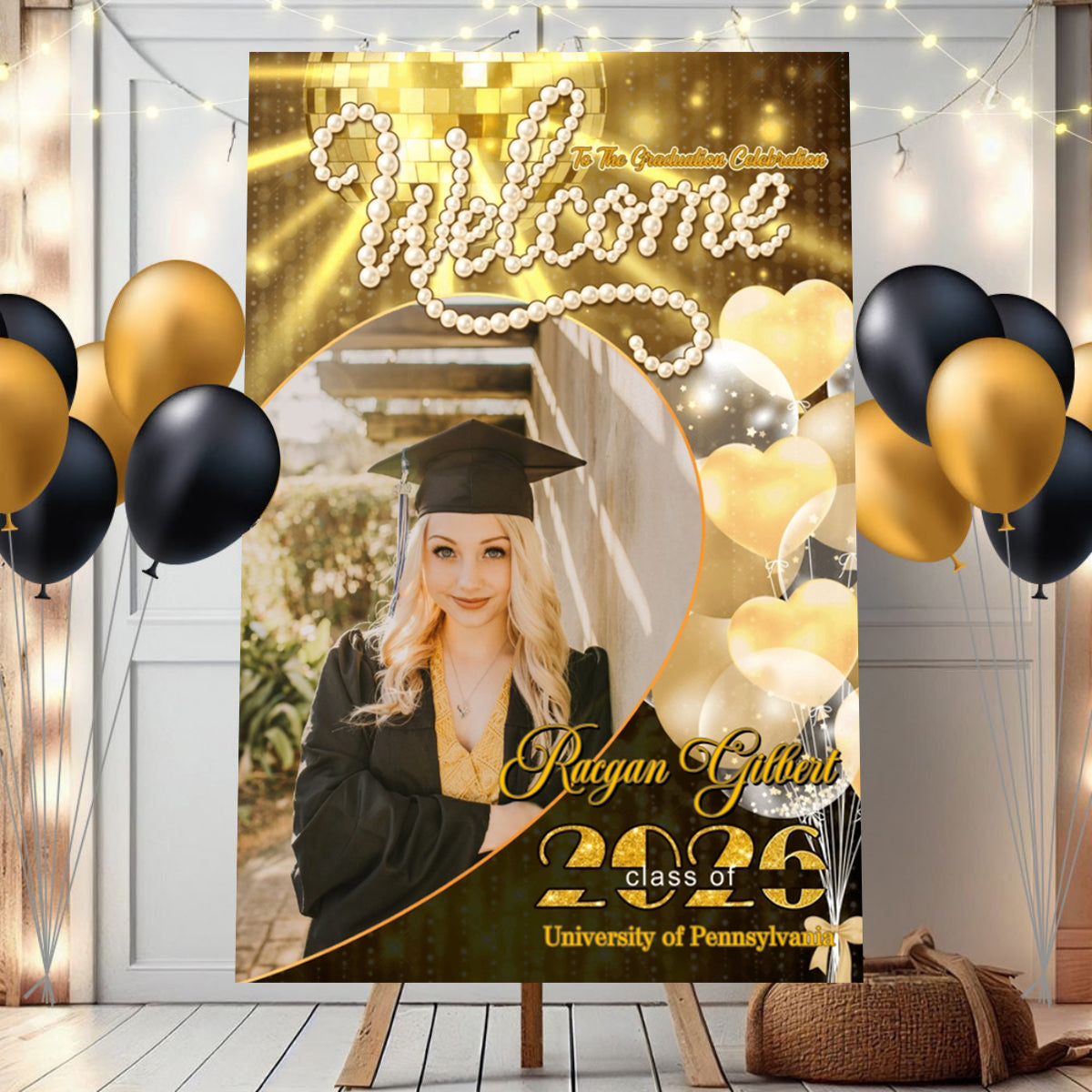 Welcome To Graduation Celebration Pearl Style Custom Party Welcome Sign - Personalized Graduation Canvas