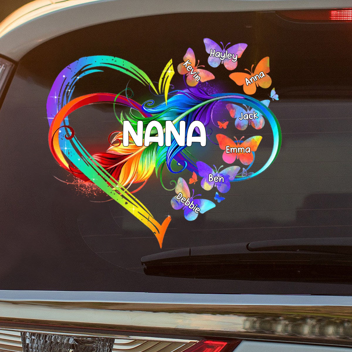 Personalized Grandma Mom Heart butterfly Rainbow Decal