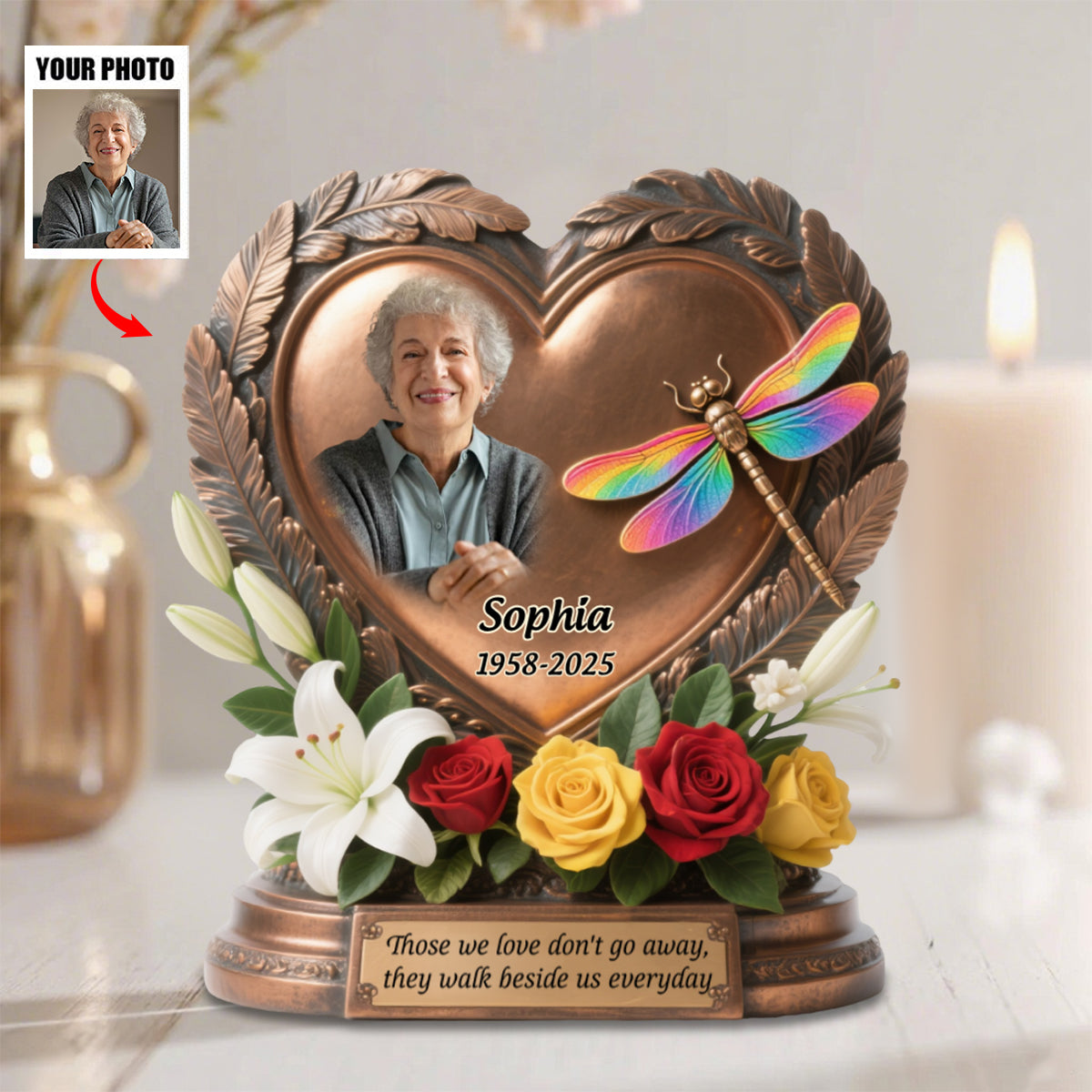 Those We Love Don't Go Away - Personalized Custom Photo Dragonfly Memorial Acrylic Plaque