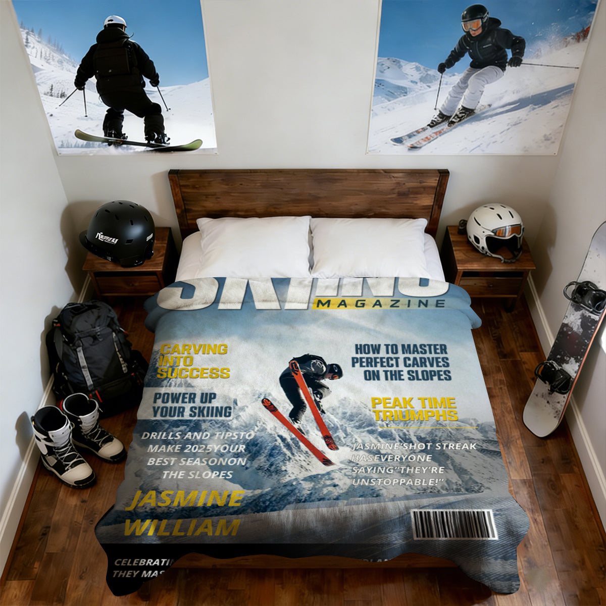 Personalized Skiing Magazine Cover Blanket Skiing Player Gift, Unique Gifts For Skiing Player