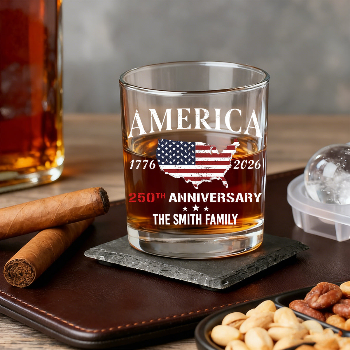 Personalized Family Name America 250th Anniversary Whiskey Glass