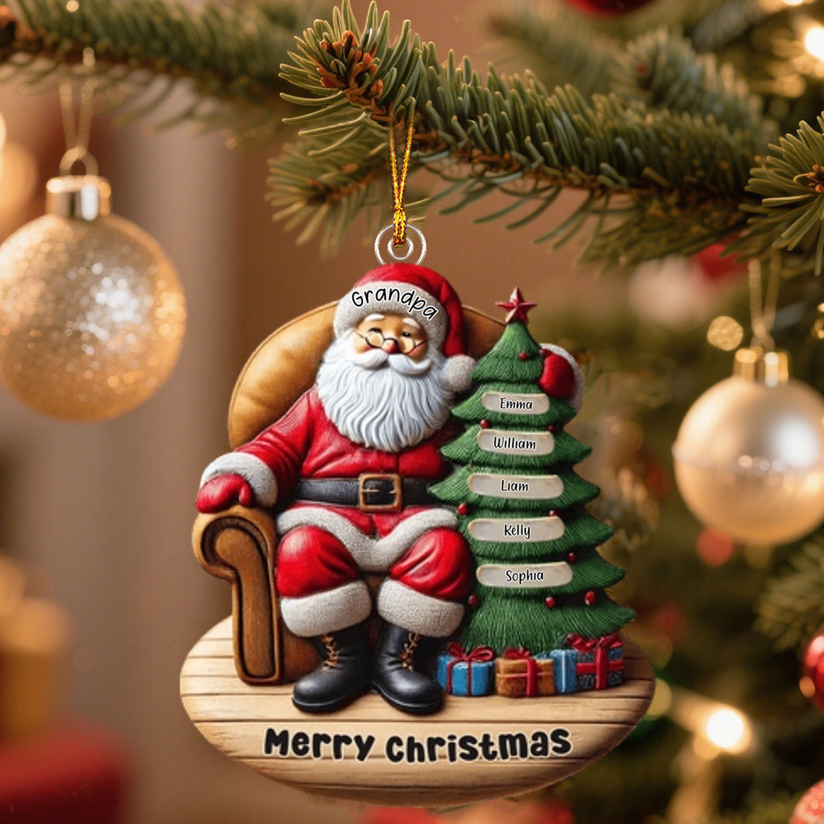 Custom Name Santa and Kids - Personalized Christmas Ornament Gift for Family