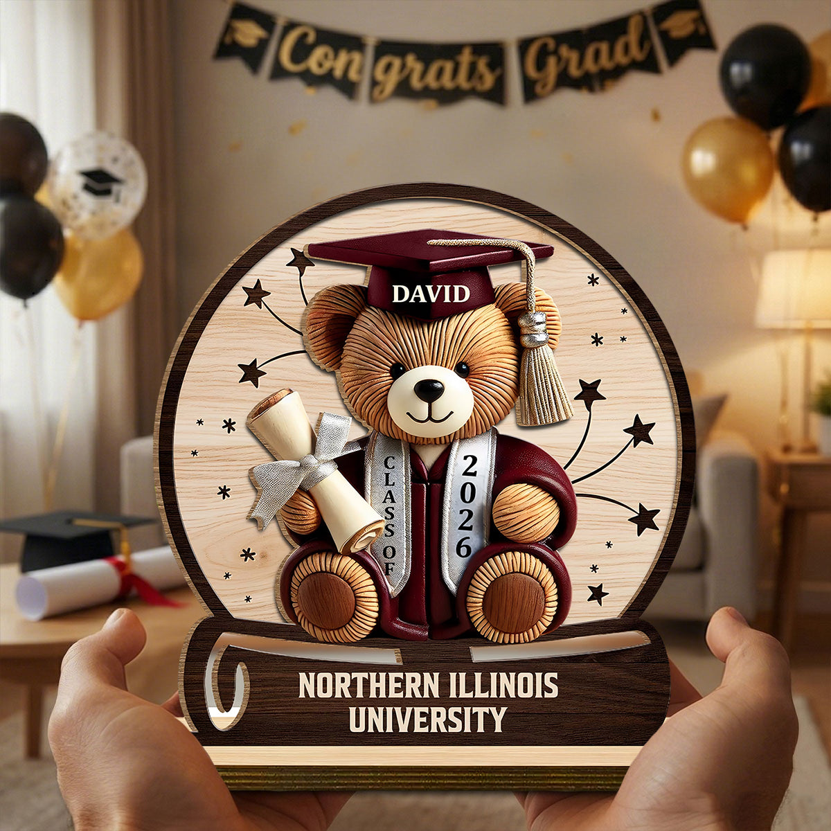 Celebrate Your Achievements Wooden Graduate Teddy Bear Personalized Plaque, Gift For Graduates