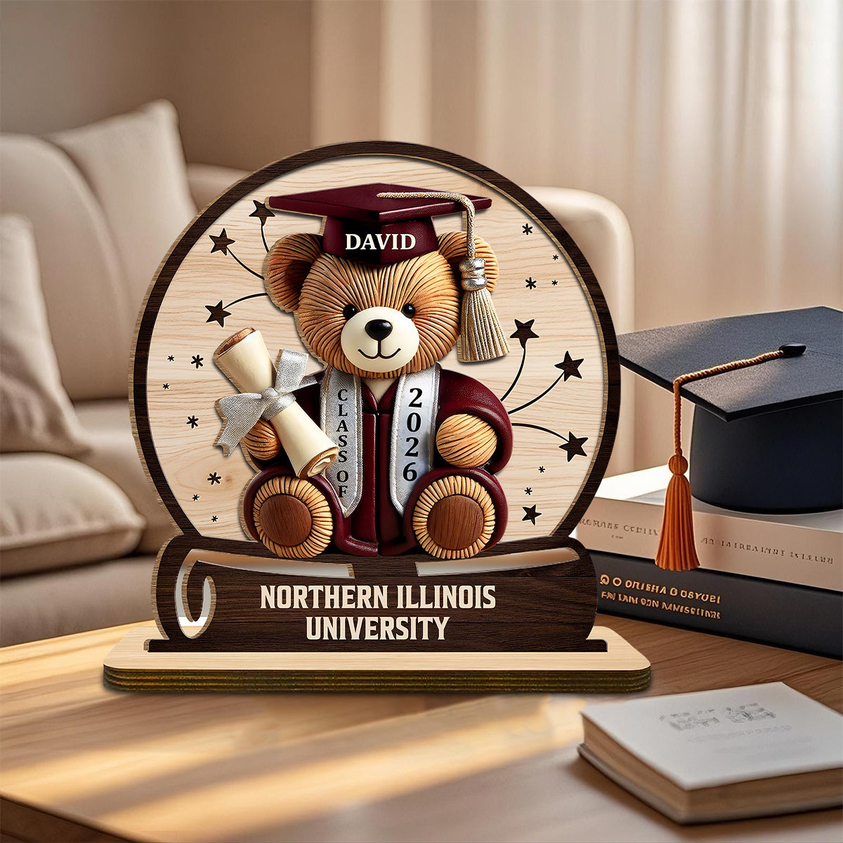 Celebrate Your Achievements Wooden Graduate Teddy Bear Personalized Plaque, Gift For Graduates