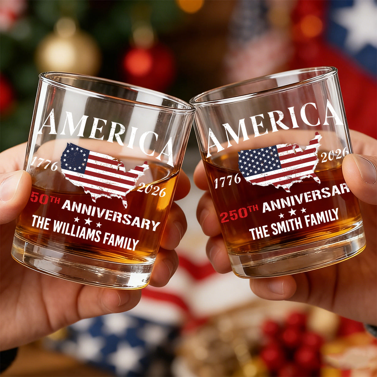 Personalized Family Name America 250th Anniversary Whiskey Glass