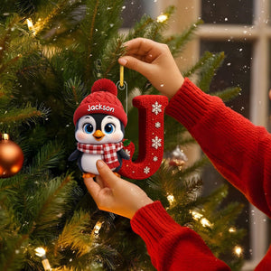 Penguin Kids Christmas - Initials Personalized Ornament