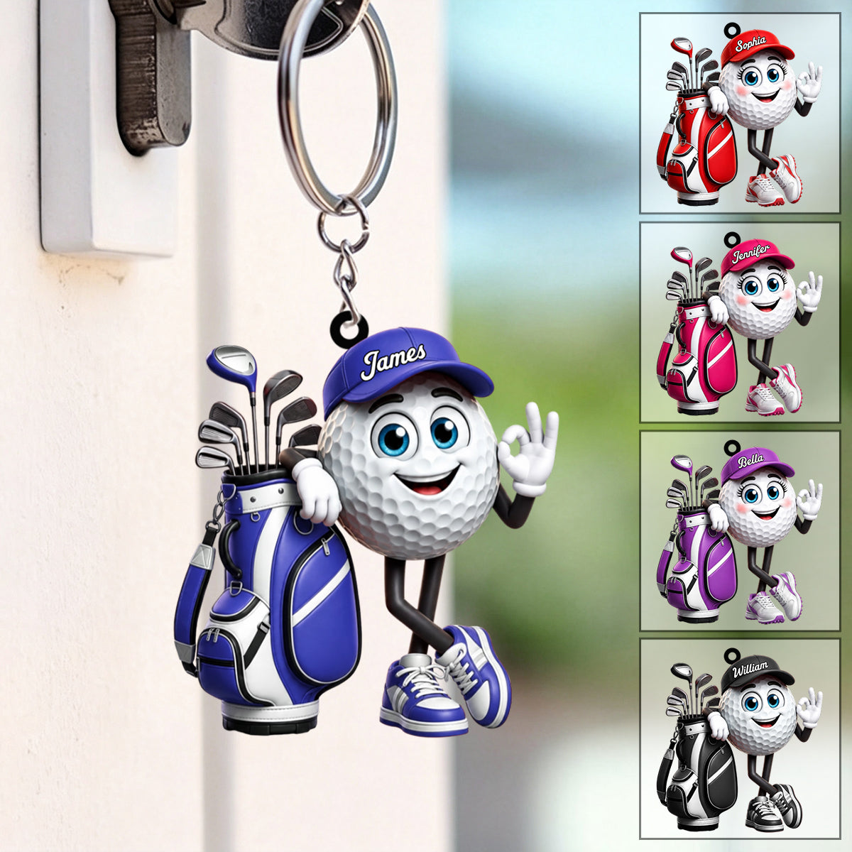 OK Gesture Male & Female Golf Ball Keychain - Personalized Cute Golf Mascot Keychain