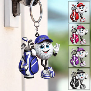 OK Gesture Male & Female Golf Ball Keychain - Personalized Cute Golf Mascot Keychain