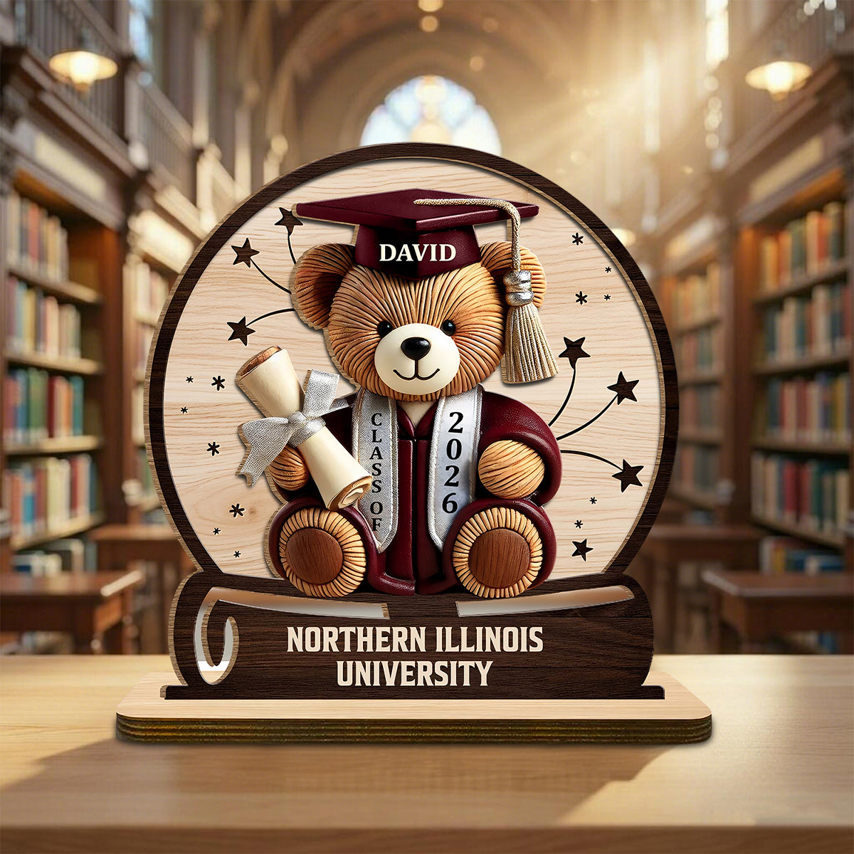 Celebrate Your Achievements Wooden Graduate Teddy Bear Personalized Plaque, Gift For Graduates