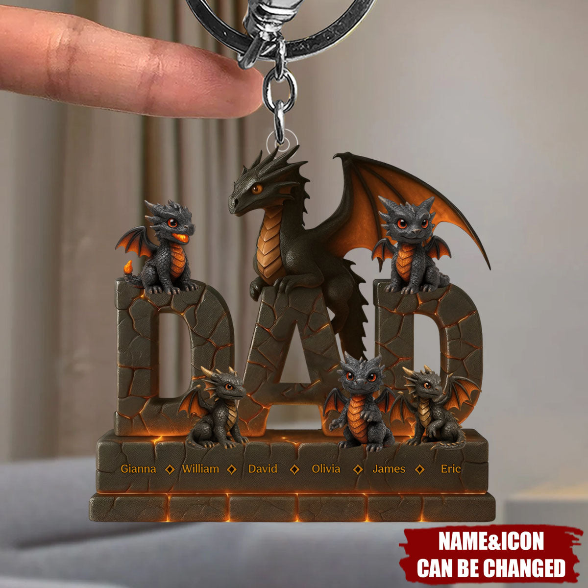 Fire Dragon Dad Acrylic Keychain Personalized Gifts For Dad
