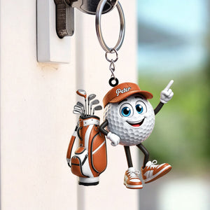 Point Up Personalized Cute Golf Ball Mascot Keychain Gift For Golf Lovers