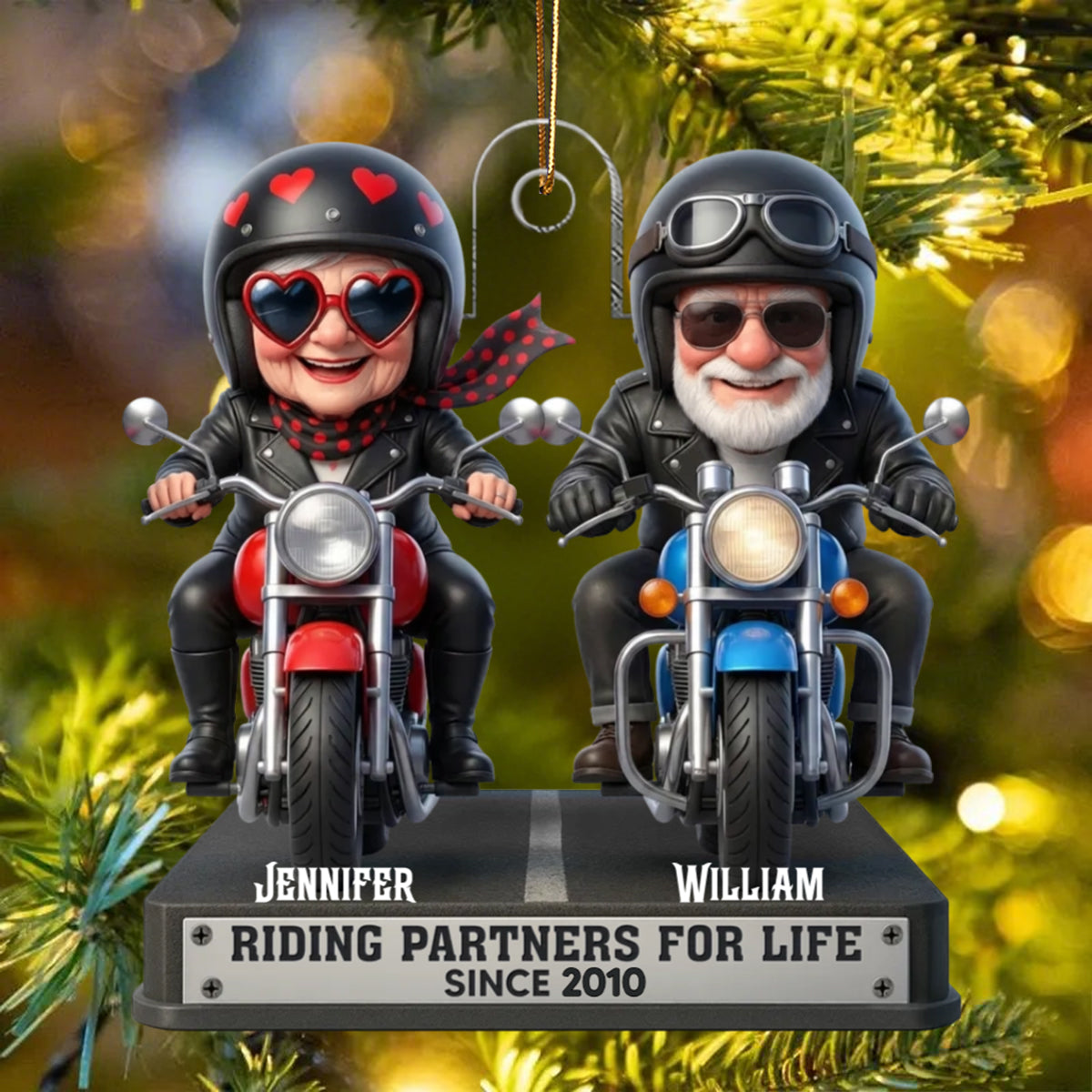 Riding Partners for Life - Personalized Cute Motorcycle Couple Ornament, Unique Gift