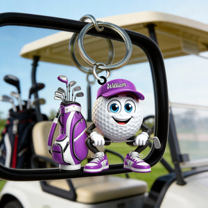 Squatting Personalized Cute Golf Ball Mascot Keychain Gift For Golf Lovers