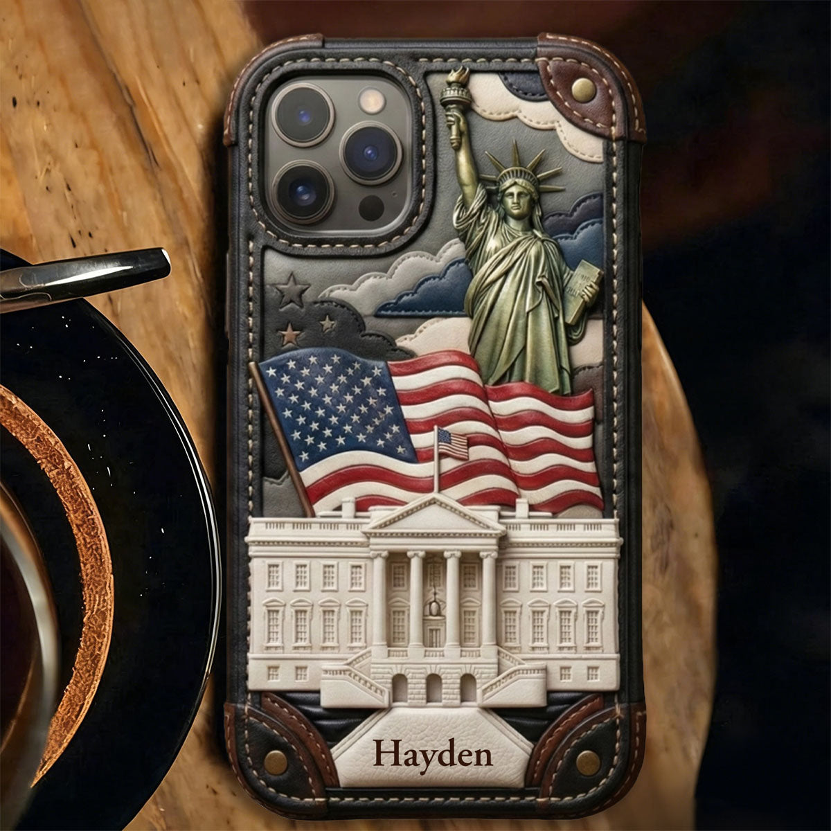 American 250th Anniversary - Personalized Leather Phone Case