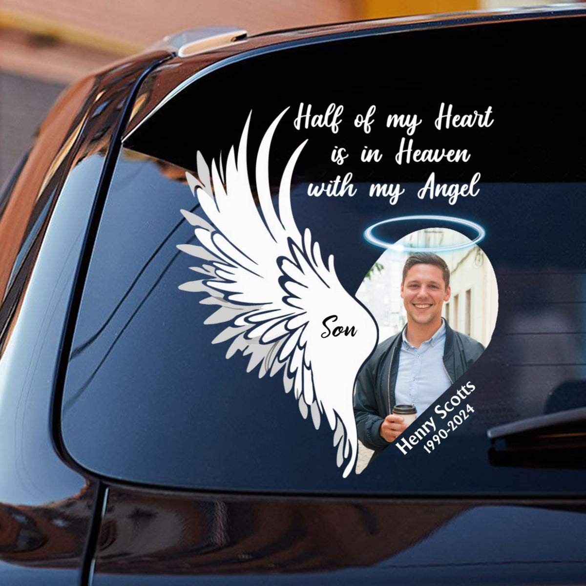 Half Of My Heart Is In Heaven With My Angel - Personalized Decal, Memorial Gift, Loss Of Loved One Gift