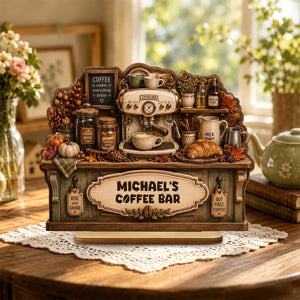 Personalized Fall Coffee Bar — Counter Shape Wooden Plaque