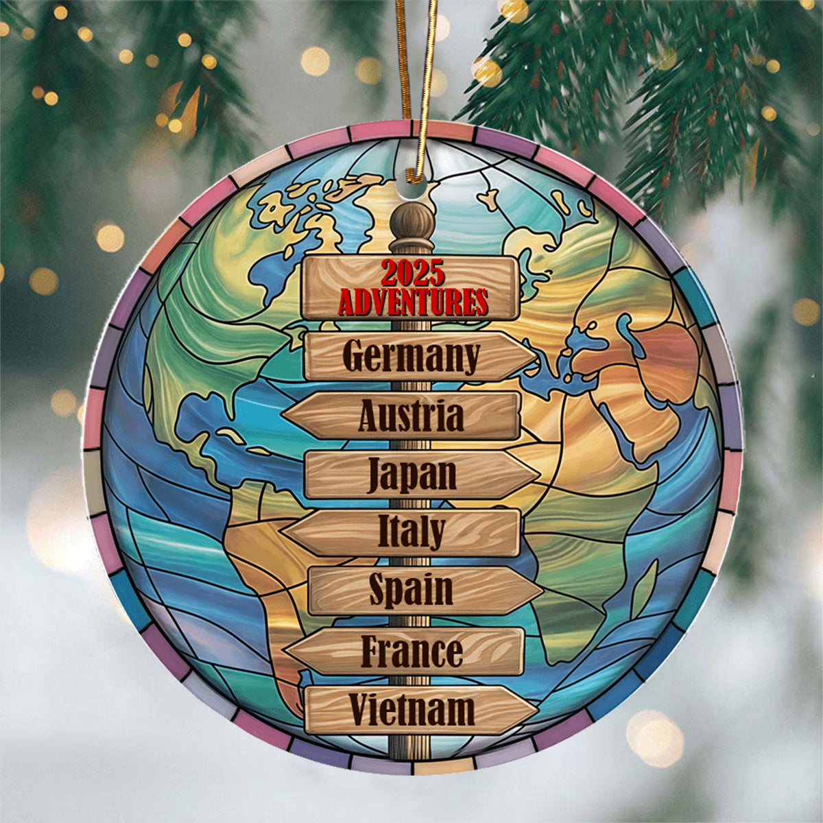 Personalized Travel Adventure Acrylic Ornament, Family Vacation Gift Couple Travel Gift