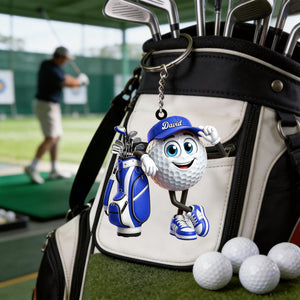 Leaning On The Golf Bag Personalized Cute Golf Ball Mascot Keychain Gift For Golf Lovers