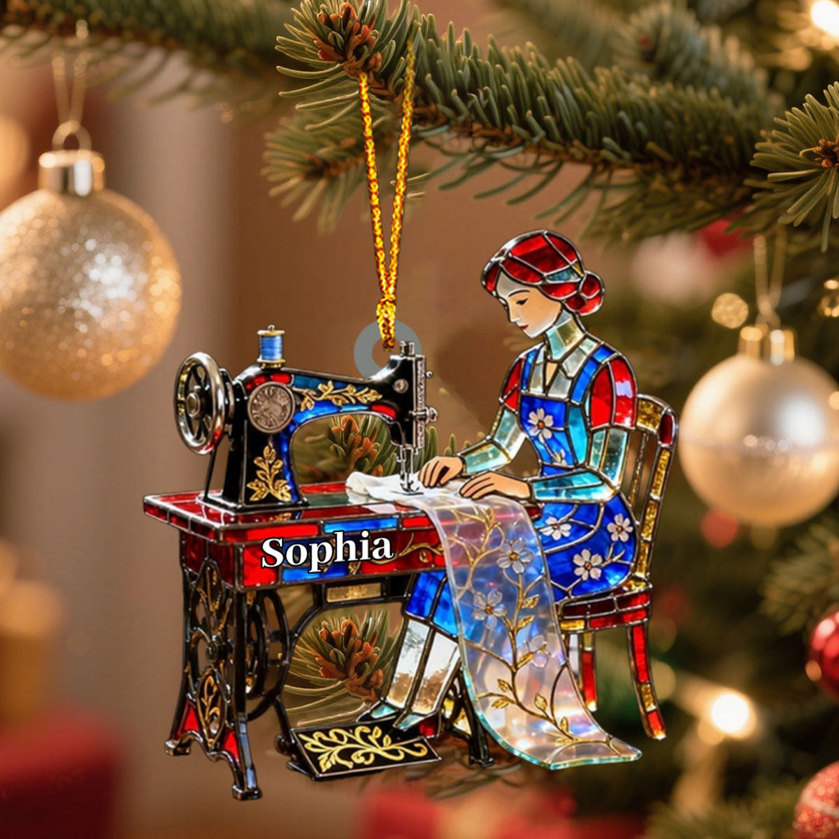 Stained Glass Effect Custom Tailor Acrylic Christmas Ornament, Seamstress Gift