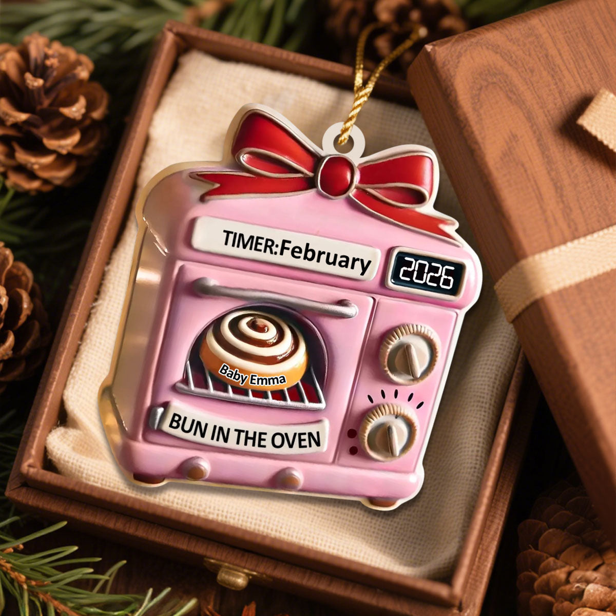 Christmas Expecting Baby Bun In Oven - Personalized Acrylic Ornament, Mom To Be Ornament, New Baby Gift