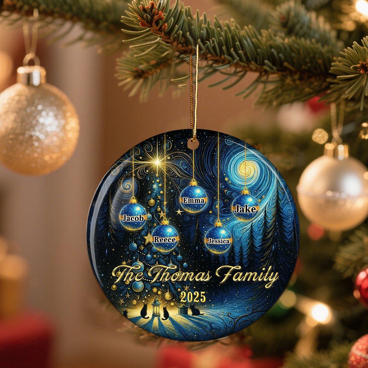 Fantasy Christmas Family Together 2025 - Personalized Ceramic Ornament