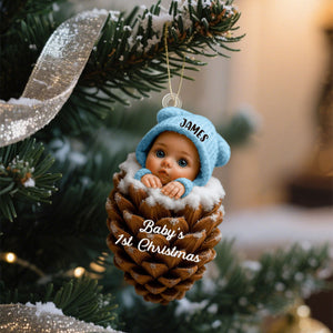 Pine Cones Baby's 1st Christmas, Personalized Christmas Ornament