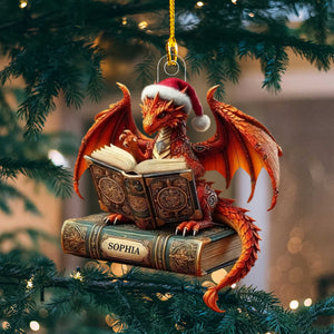 Dragon Reading Book Christmas Ornament, Personalized Ornament