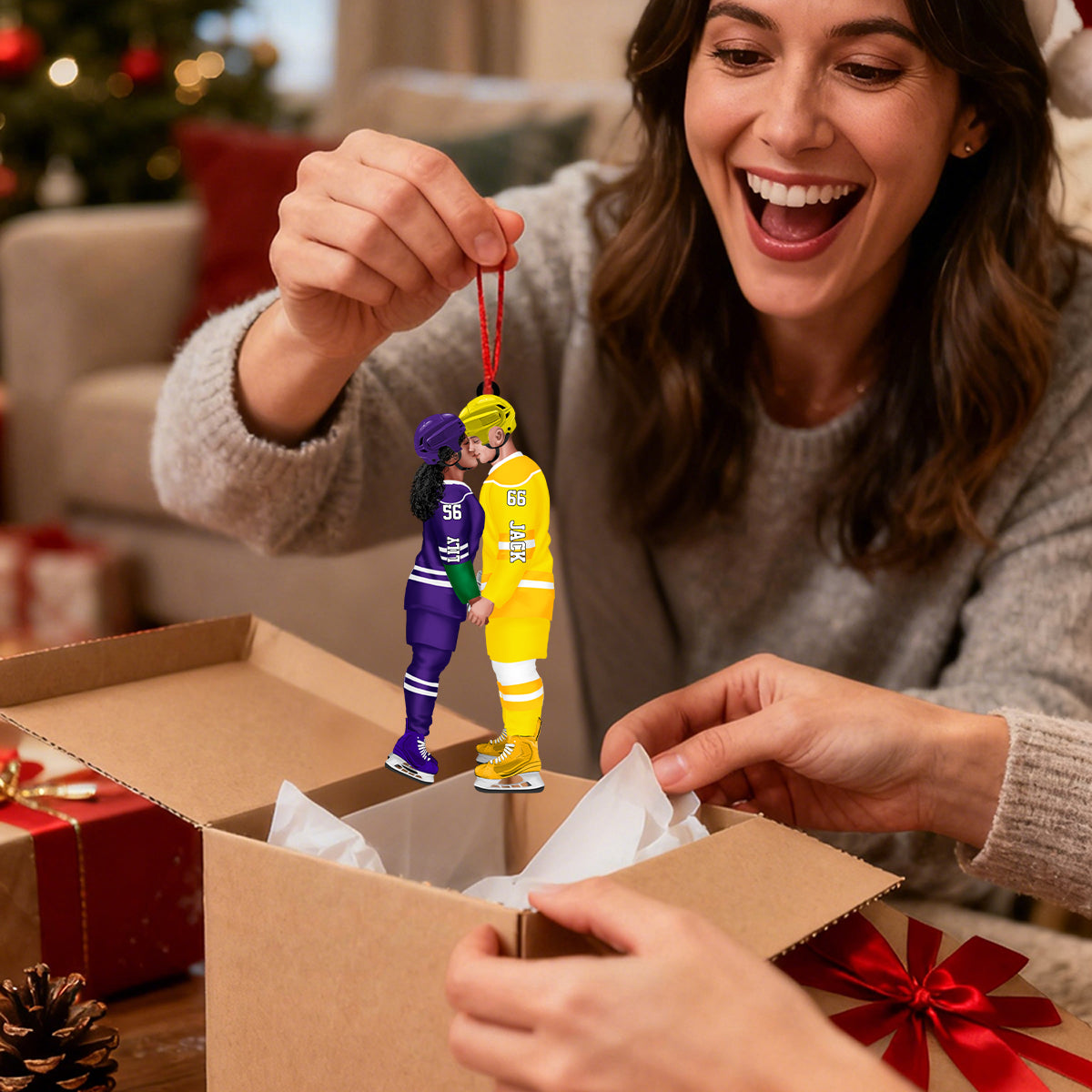 Personalized Acrylic Custom Shape Ornament-Couple Gift-Ice Hockey Couple Acrylic Ornament