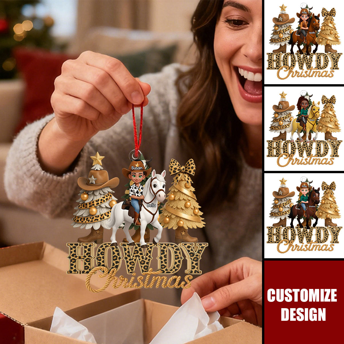 Western Vibe Howdy Christmas Girl & Horse - Personalized Acrylic Ornament