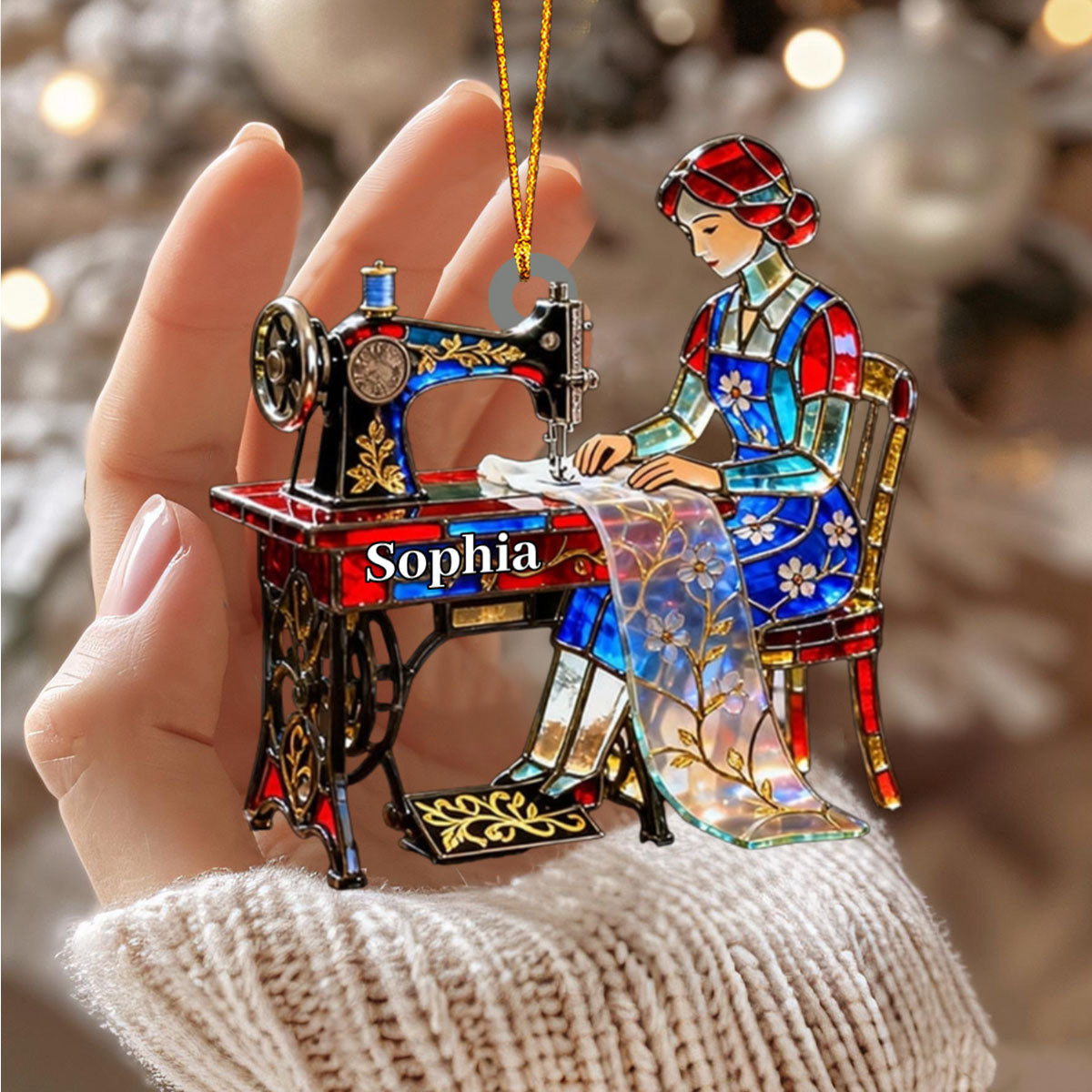 Stained Glass Effect Custom Tailor Acrylic Christmas Ornament, Seamstress Gift