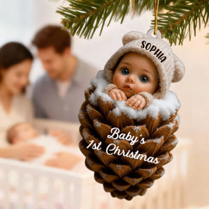 Pine Cones Baby's 1st Christmas, Personalized Christmas Ornament