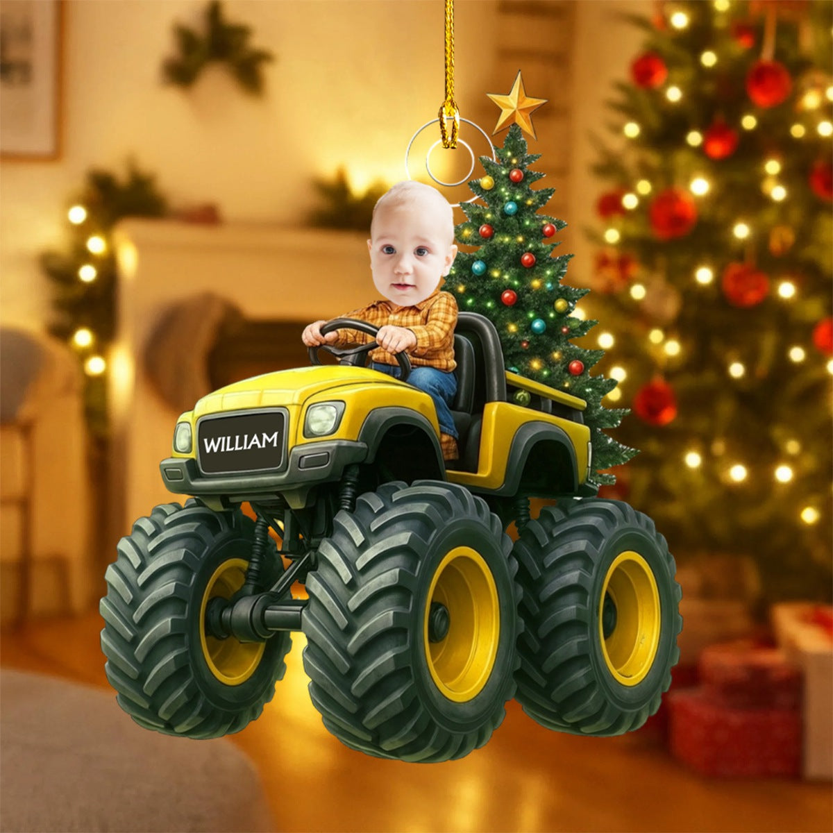 Custom Photo Kid On Car - Personalized Christmas Ornament