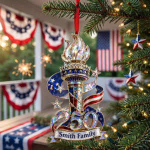 Personalized America 250 Liberty Torch Independence Celebration Hologram Acrylic Ornament