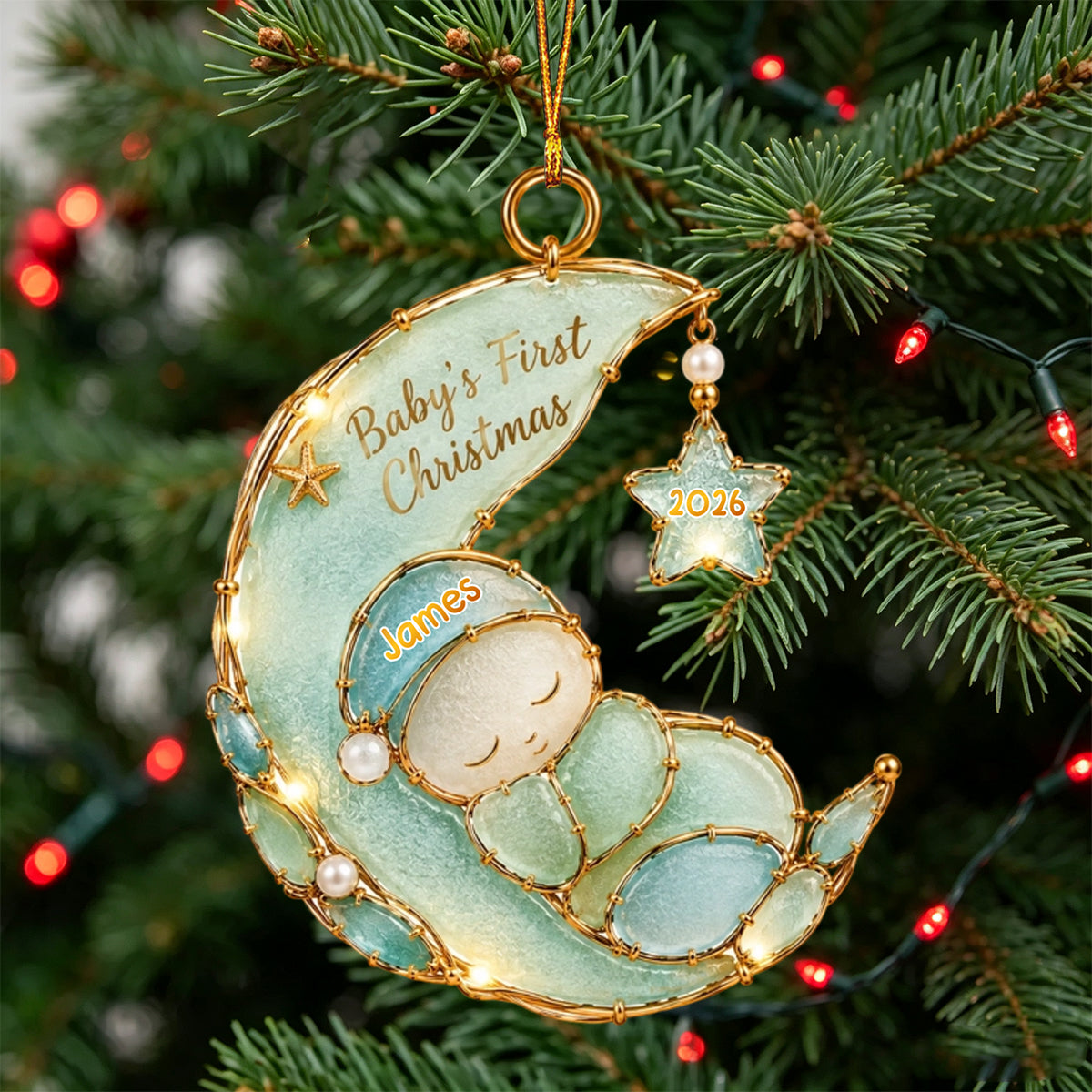 Sleeping Baby Sea Glass Personalized Baby’s First Christmas Ornament