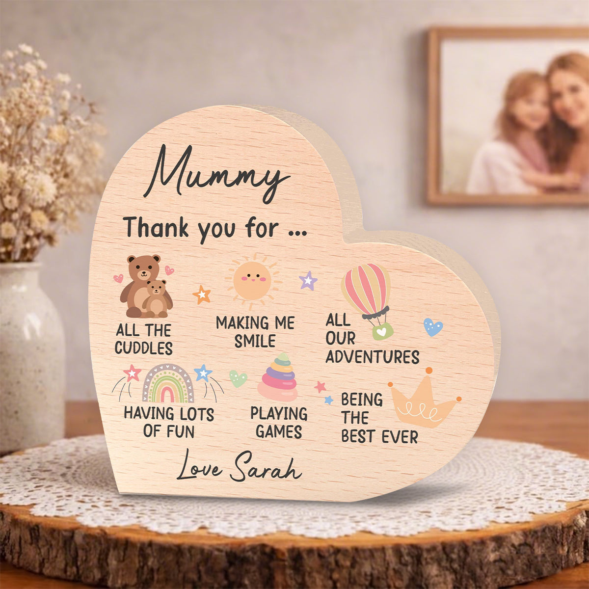 Mummy Gifts From Baby Son Daughter; Personalized Wood Heart Plaque