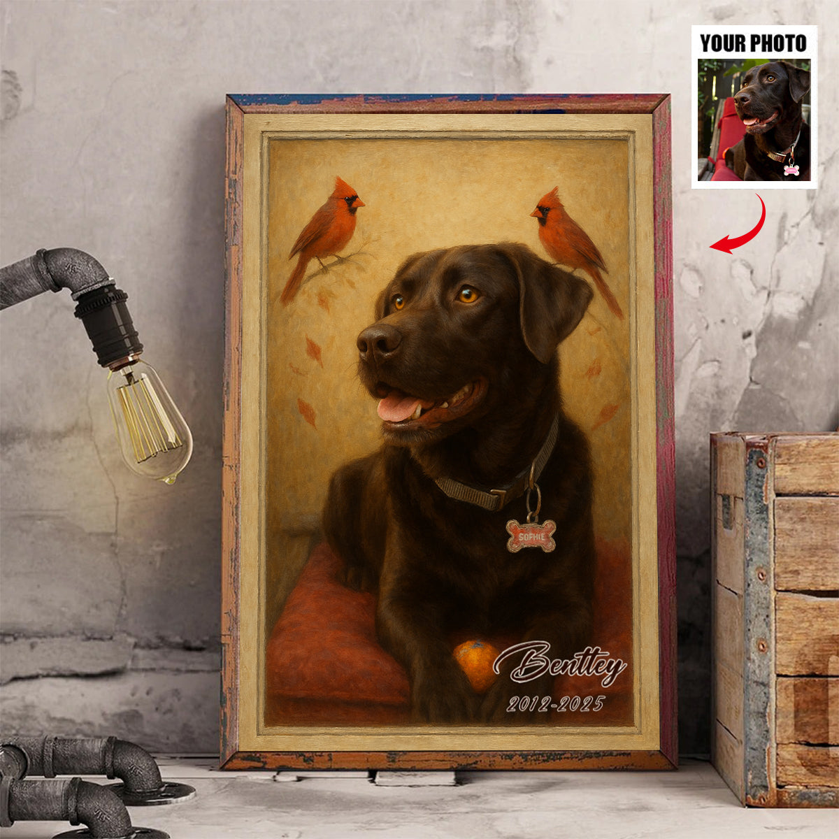 Custom Pet Portrait Painting, Dog Portrait From Photo, Personalized Canvas Poster, Memorial Cardinal Gift