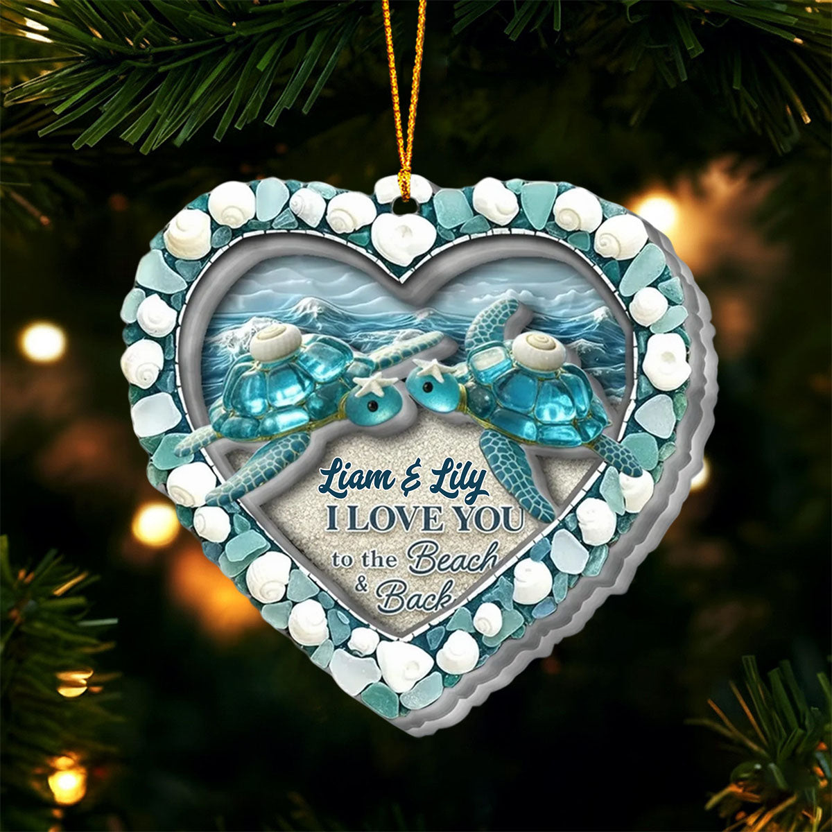 I Love You To The Beach & Back - Turtle Sea Glass Personalized 2-Layer Acrylic Ornament