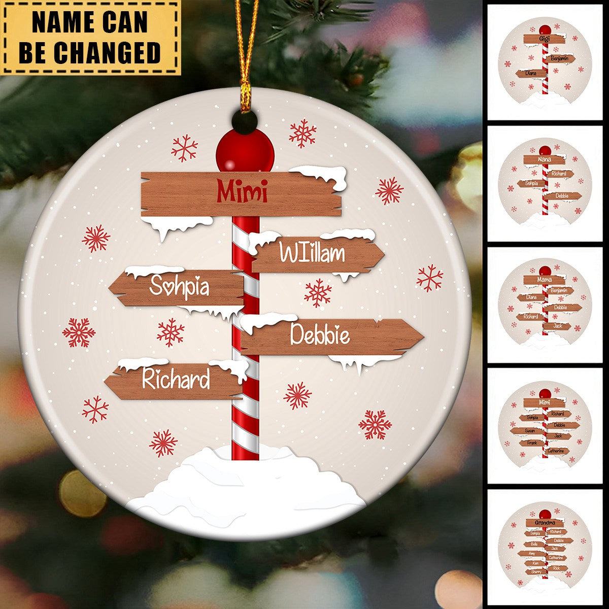 Personalized Christmas Family Sign Ceramic Ornament