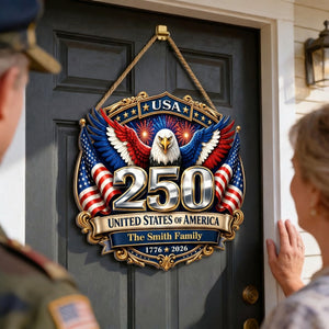 America 250th Anniversary Patriotic Eagle Personalized Wooden Sign, Family Decoration