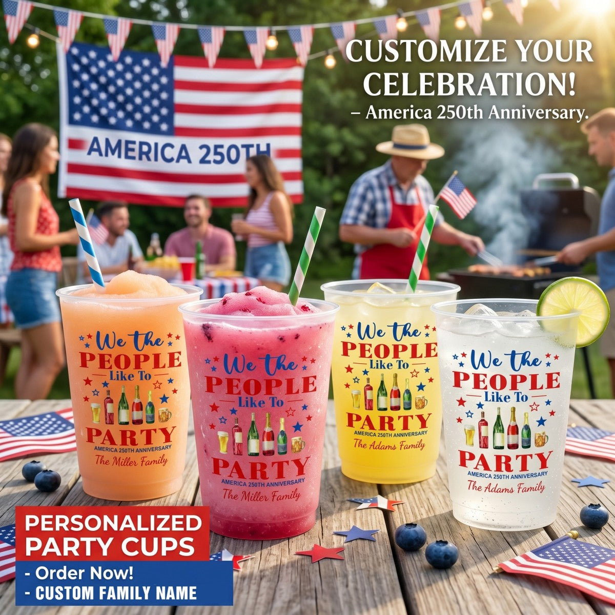 We The People Like To Party US 250Th Anniversary - Family Personalized Frosted Cups