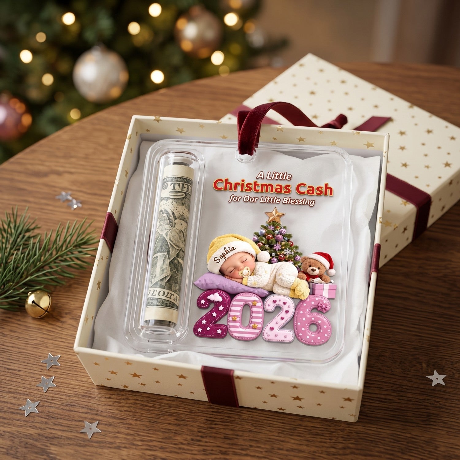 Personalized Christmas Cash Gift Holder Ornament – Custom Acrylic Keepsake For Holiday Gifting