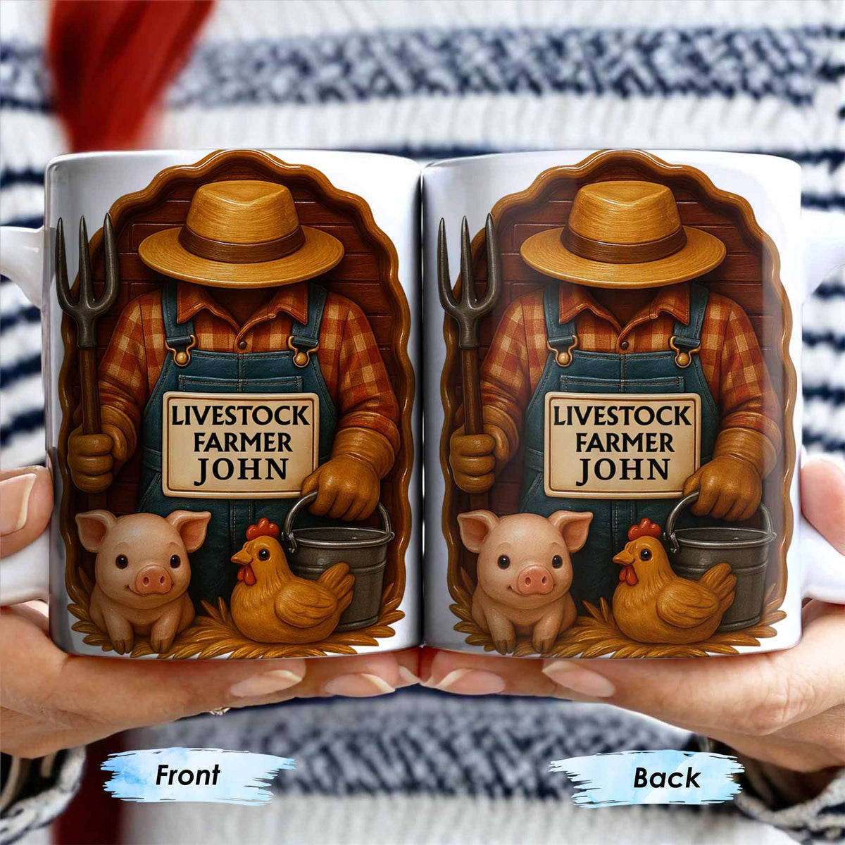 Livestock Farmer With Pig And Chicken, Personalized Custom Coffee Mug, Gift For Farmers