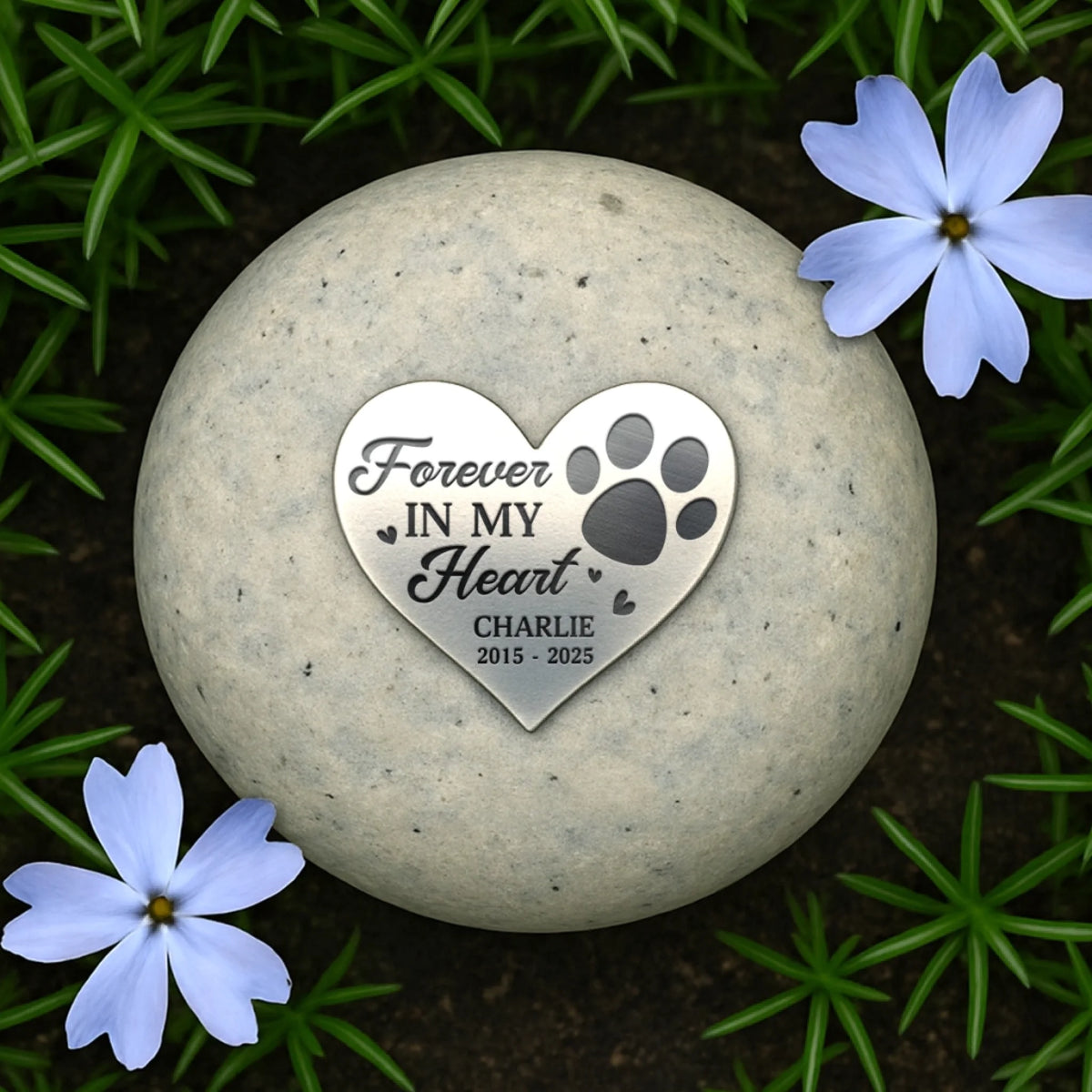 Forever In My Heart - Memorial Personalized Stone With Metal Heart Element Gift For Pet Lovers