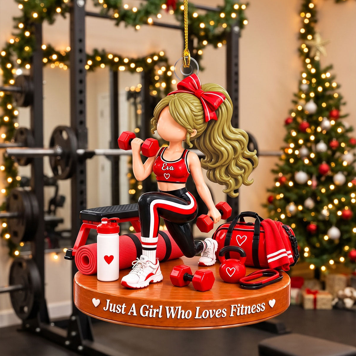 Custom "Just A Girl Who Loves Fitness" Acrylic Ornament – Personalized Gym Girl Christmas Keepsake