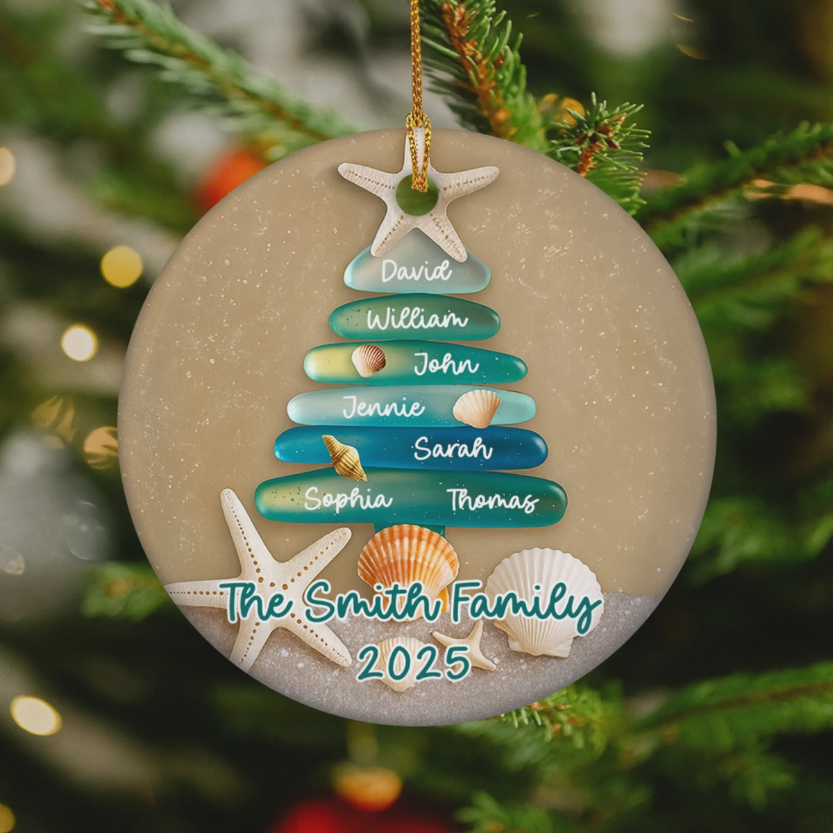 Sea Glass Family Tree - Personalized Ceramic Ornament